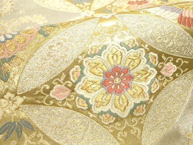 平和屋本店▼六通柄袋帯　唐織　慶寿　七宝双鶴花文　本金箔　正絹　逸品　DABI5712op