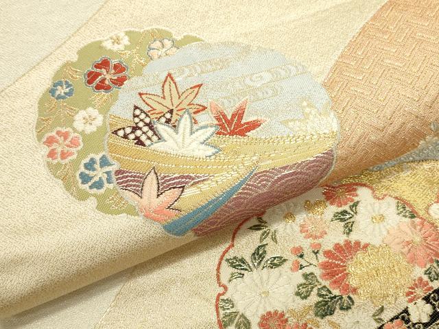 平和屋本店▼六通柄袋帯　唐織　雪輪花文　純金箔　正絹　逸品　DABI5714op