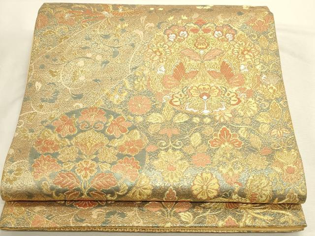 平和屋本店▼六通柄袋帯　古代彫金紋　本金箔二重　正絹　逸品　DABI5715op