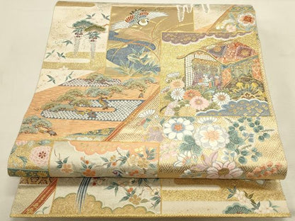 平和屋本店▼六通柄袋帯　唐織　慶長色紙絢爛文　本金箔　正絹　逸品　DABI5721op