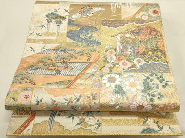 平和屋本店▼六通柄袋帯　唐織　慶長色紙絢爛文　本金箔　正絹　逸品　DABI5721op