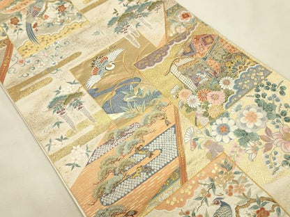 平和屋本店▼六通柄袋帯　唐織　慶長色紙絢爛文　本金箔　正絹　逸品　DABI5721op