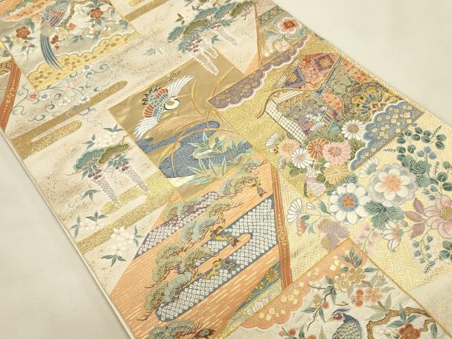 平和屋本店▼六通柄袋帯　唐織　慶長色紙絢爛文　本金箔　正絹　逸品　DABI5721op