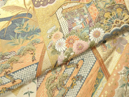 平和屋本店▼六通柄袋帯　唐織　慶長色紙絢爛文　本金箔　正絹　逸品　DABI5721op