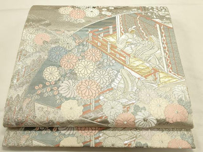 平和屋本店▼六通柄袋帯　人物風景花文　本金二丁箔　正絹　逸品　DABI5725op