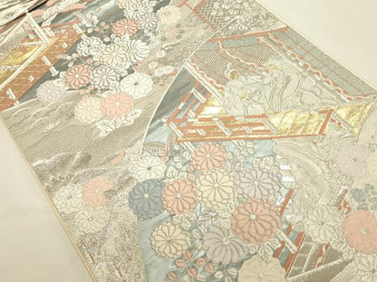 平和屋本店▼六通柄袋帯　人物風景花文　本金二丁箔　正絹　逸品　DABI5725op