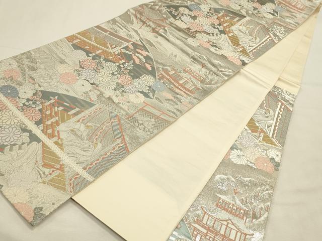 平和屋本店▼六通柄袋帯　人物風景花文　本金二丁箔　正絹　逸品　DABI5725op