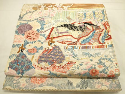 平和屋本店▼六通柄袋帯　唐織　源氏絵巻物　24金箔　正絹　逸品　DABI5732op