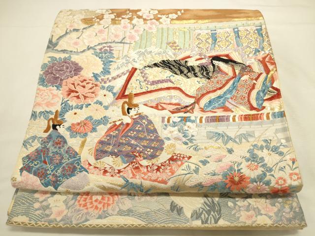平和屋本店▼六通柄袋帯　唐織　源氏絵巻物　24金箔　正絹　逸品　DABI5732op