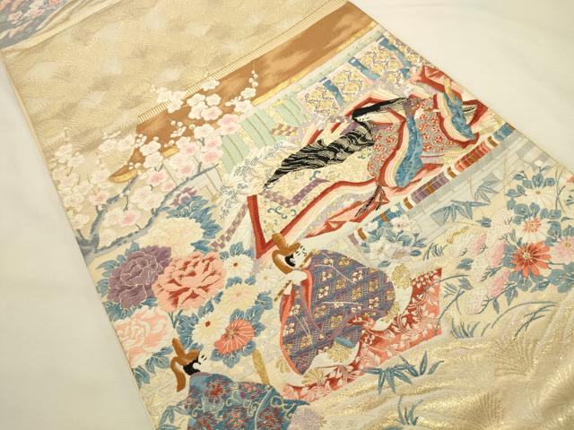 平和屋本店▼六通柄袋帯　唐織　源氏絵巻物　24金箔　正絹　逸品　DABI5732op