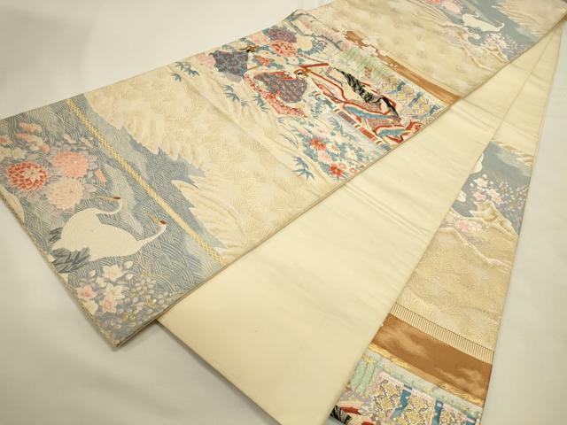 平和屋本店▼六通柄袋帯　唐織　源氏絵巻物　24金箔　正絹　逸品　DABI5732op