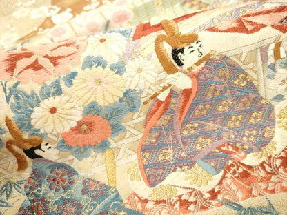 平和屋本店▼六通柄袋帯　唐織　源氏絵巻物　24金箔　正絹　逸品　DABI5732op