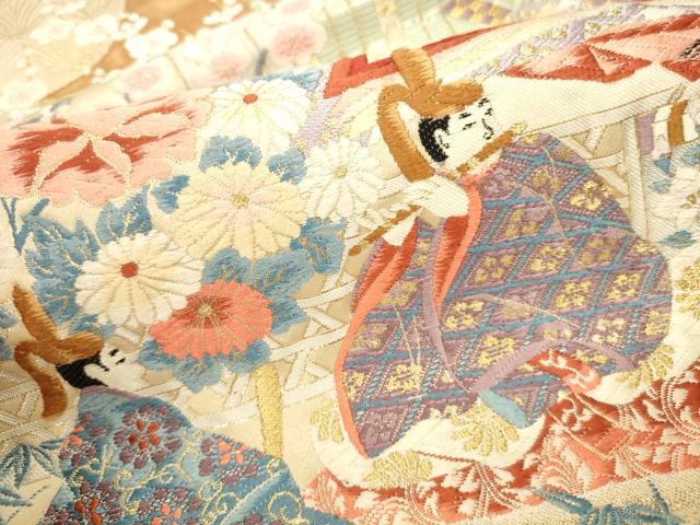 平和屋本店▼六通柄袋帯　唐織　源氏絵巻物　24金箔　正絹　逸品　DABI5732op