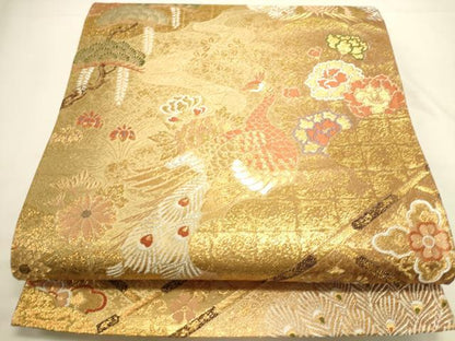 平和屋本店▼六通柄袋帯　唐織　孔雀花文　本金箔　正絹　逸品　DABI5735op