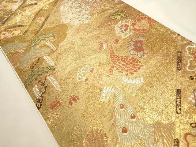 平和屋本店▼六通柄袋帯　唐織　孔雀花文　本金箔　正絹　逸品　DABI5735op
