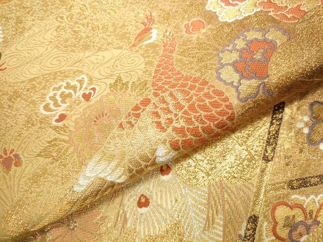 平和屋本店▼六通柄袋帯　唐織　孔雀花文　本金箔　正絹　逸品　DABI5735op