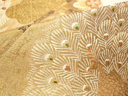 平和屋本店▼六通柄袋帯　唐織　孔雀花文　本金箔　正絹　逸品　DABI5735op