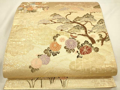 平和屋本店▼六通柄袋帯　唐織　花松文　箔宝錦　本金箔　正絹　逸品　DABI5736op