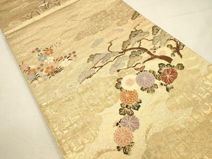 平和屋本店▼六通柄袋帯　唐織　花松文　箔宝錦　本金箔　正絹　逸品　DABI5736op