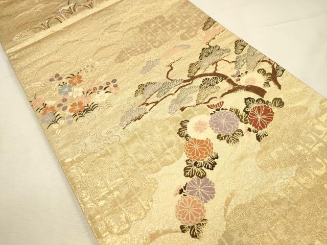 平和屋本店▼六通柄袋帯　唐織　花松文　箔宝錦　本金箔　正絹　逸品　DABI5736op