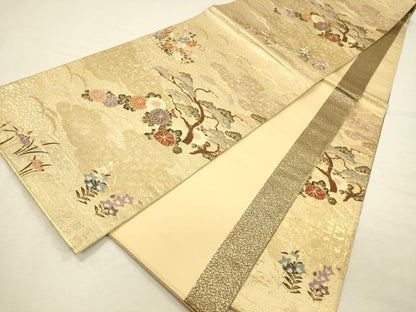平和屋本店▼六通柄袋帯　唐織　花松文　箔宝錦　本金箔　正絹　逸品　DABI5736op