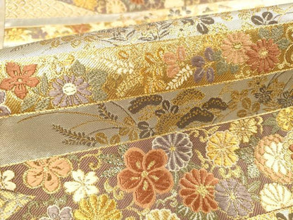 平和屋本店▼六通柄袋帯　唐織　横段花蝶文　本金摺箔　正絹　逸品　DABI5737op