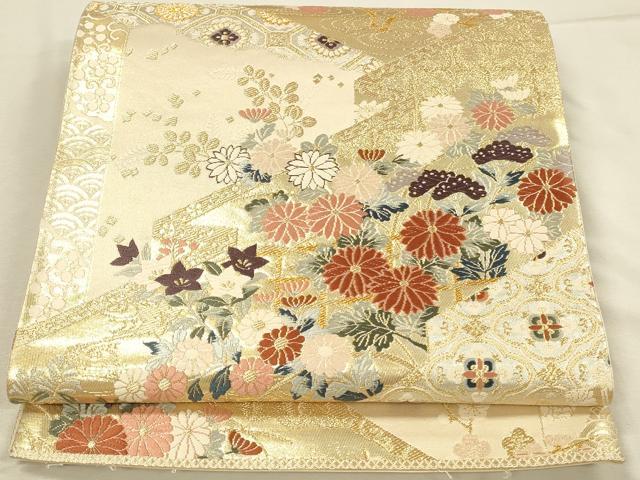 平和屋本店▼六通柄袋帯　唐織　舞蝶花文　本金箔　正絹　逸品　DABI5741op