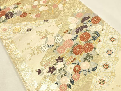 平和屋本店▼六通柄袋帯　唐織　舞蝶花文　本金箔　正絹　逸品　DABI5741op