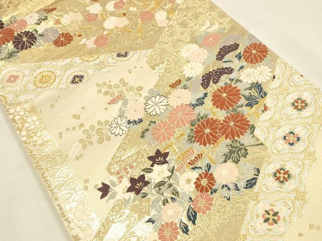 平和屋本店▼六通柄袋帯　唐織　舞蝶花文　本金箔　正絹　逸品　DABI5741op