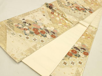平和屋本店▼六通柄袋帯　唐織　舞蝶花文　本金箔　正絹　逸品　DABI5741op
