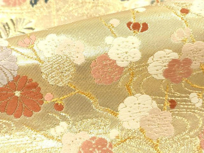 平和屋本店▼六通柄袋帯　唐織　舞蝶花文　本金箔　正絹　逸品　DABI5741op