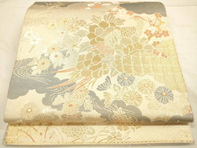 平和屋本店▼六通柄袋帯　桃山花鳥　純金箔二重織　正絹　逸品　DABI5743op