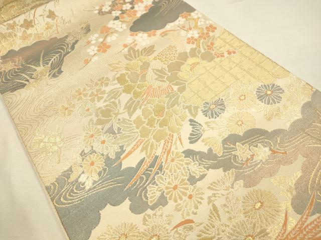 平和屋本店▼六通柄袋帯　桃山花鳥　純金箔二重織　正絹　逸品　DABI5743op