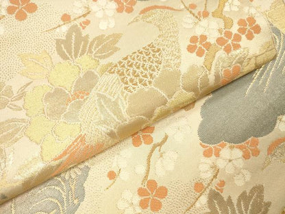 平和屋本店▼六通柄袋帯　桃山花鳥　純金箔二重織　正絹　逸品　DABI5743op