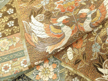平和屋本店▼六通柄袋帯　唐織　色紙取正倉院文　本金箔　正絹　逸品　DABI5747op