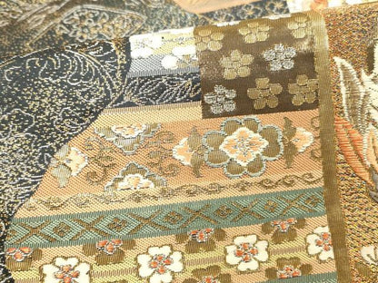平和屋本店▼六通柄袋帯　唐織　色紙取正倉院文　本金箔　正絹　逸品　DABI5747op
