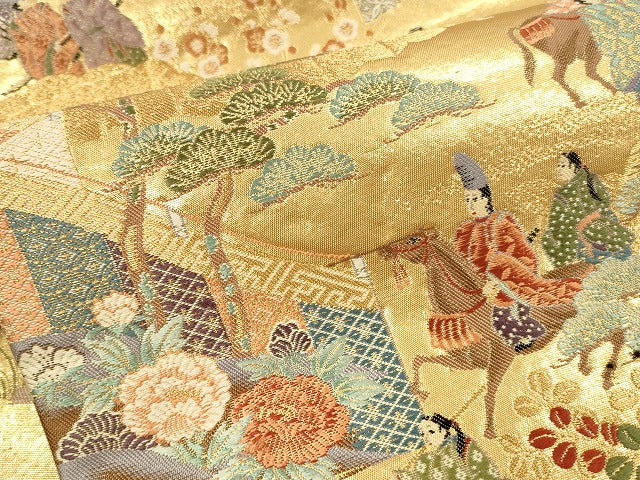 平和屋本店▼六通柄袋帯　唐織　松寿秀花文　本金糸　正絹　逸品　DABI5748op