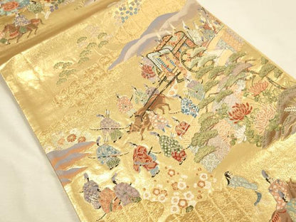 平和屋本店▼六通柄袋帯　唐織　松寿秀花文　本金糸　正絹　逸品　DABI5748op