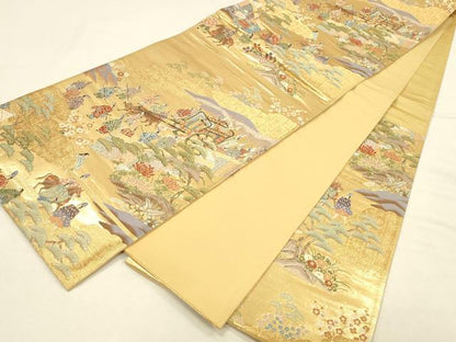 平和屋本店▼六通柄袋帯　唐織　松寿秀花文　本金糸　正絹　逸品　DABI5748op