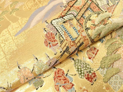 平和屋本店▼六通柄袋帯　唐織　松寿秀花文　本金糸　正絹　逸品　DABI5748op