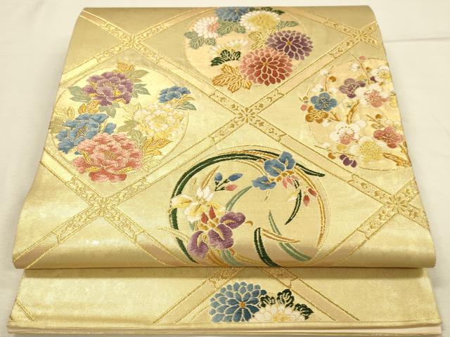平和屋本店▼六通柄袋帯　唐織　祥寿　天井花文　本金箔　正絹　逸品　DABI5749op