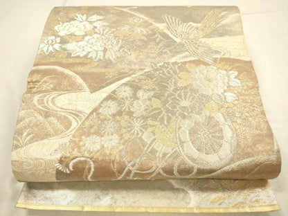 平和屋本店▼六通柄袋帯　花車瑞扇　純金三重引24金　正絹　逸品　DABI5751op
