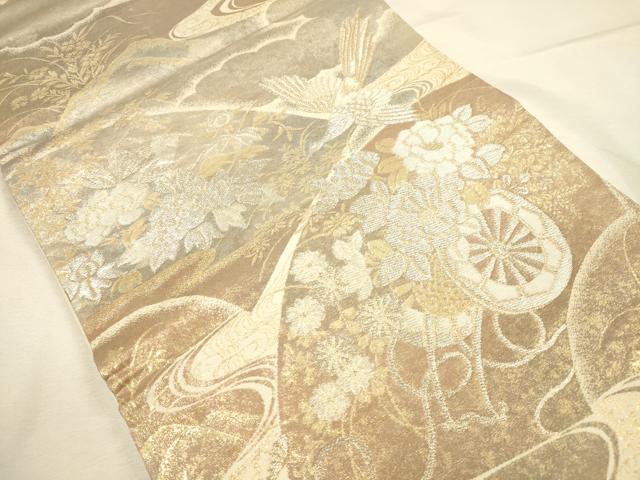 平和屋本店▼六通柄袋帯　花車瑞扇　純金三重引24金　正絹　逸品　DABI5751op