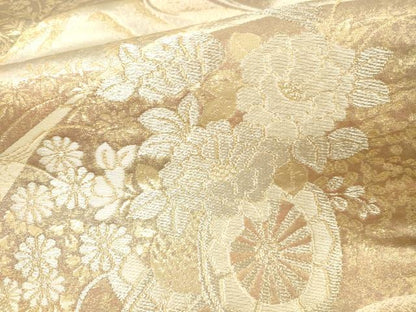 平和屋本店▼六通柄袋帯　花車瑞扇　純金三重引24金　正絹　逸品　DABI5751op