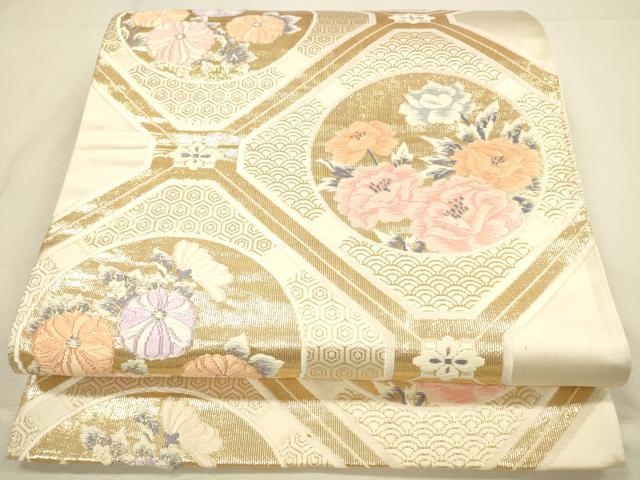 平和屋本店▼六通柄袋帯　唐織　光悦調熨斗文様　純金箔24K　正絹　逸品　DABI5752op