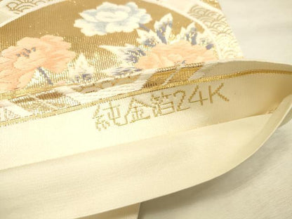 平和屋本店▼六通柄袋帯　唐織　光悦調熨斗文様　純金箔24K　正絹　逸品　DABI5752op
