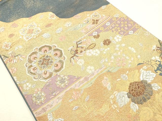 平和屋本店▼六通柄袋帯　正倉院道長文　本金箔　正絹　逸品　DABI5753op