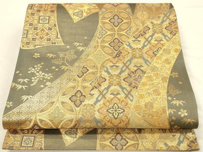 平和屋本店▼六通柄袋帯　吉祥花熨斗文　献上錦　本金箔二重　正絹　逸品　DABI5755op