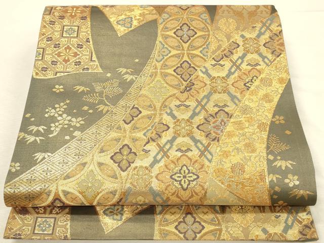 平和屋本店▼六通柄袋帯　吉祥花熨斗文　献上錦　本金箔二重　正絹　逸品　DABI5755op