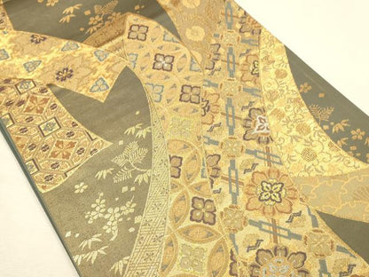 平和屋本店▼六通柄袋帯　吉祥花熨斗文　献上錦　本金箔二重　正絹　逸品　DABI5755op